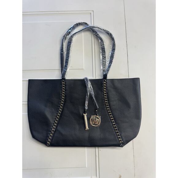 Badgley Mischka Handbags - Badgley Mischka Black Chain Link Vegan Leather Large Tote Charms NWT $139